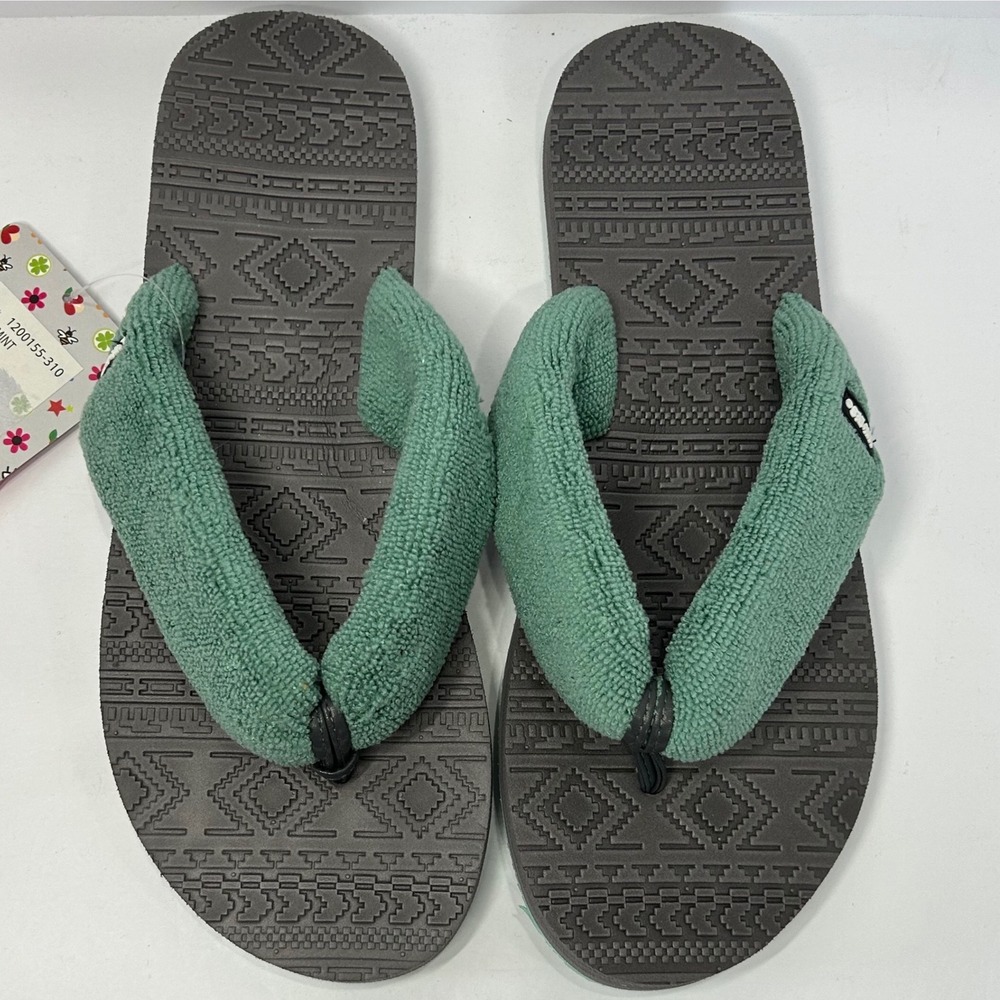 LUK-EES by MUK LUKS Joyful Expression Mint Terry Flip Flops Womens 11 New - Picture 2 of 12
